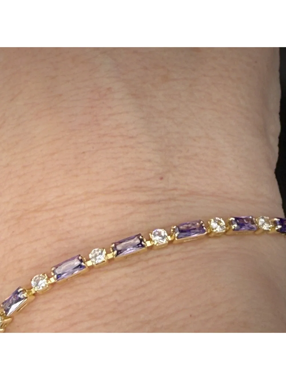 candy+clover lilac amethyst baguette gold tone tennis bracelet